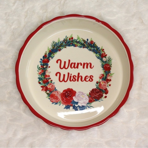 🌹 Pioneer Woman Warm Wishes 9-Inch Ceramic Pie Plate - Picture 3 of 7